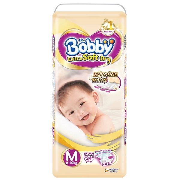Tã dán Bobby Extra Soft Dry size M - 34 miếng