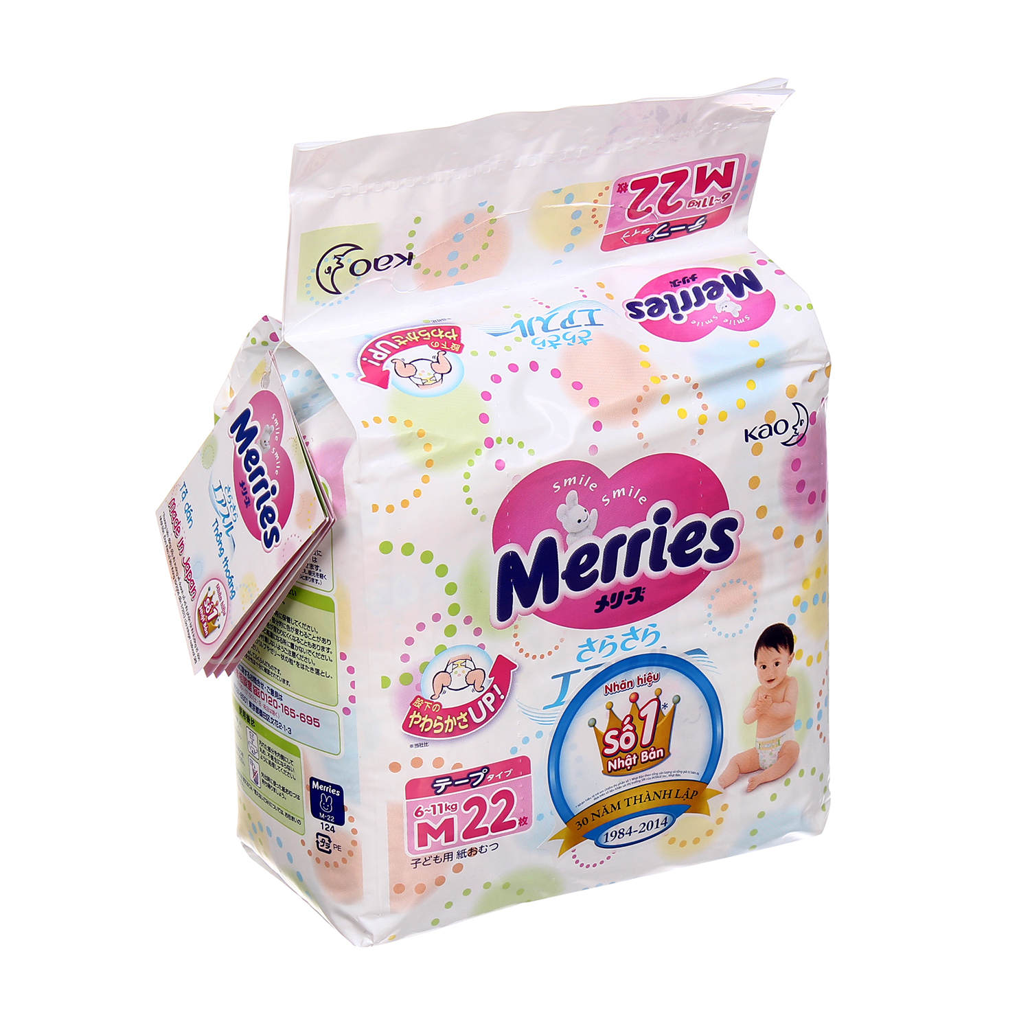 Tã dán Merries M22 - 22 miếng (dành cho trẻ từ 6–11kg)