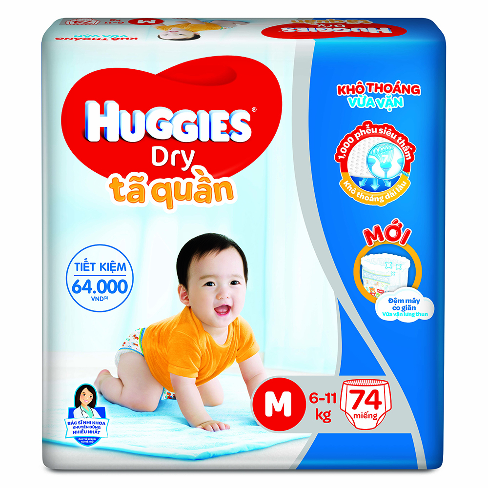 Tã quần Huggies Dry Super Jumbo size M - 74  miếng