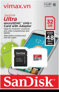 Thẻ nhớ Micro SD 32GB Sandisk ultra class 10 48MB/s
