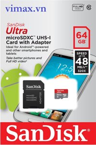 Thẻ nhớ Micro SDXC Sandisk Ultra - 64GB , 48 MB/s