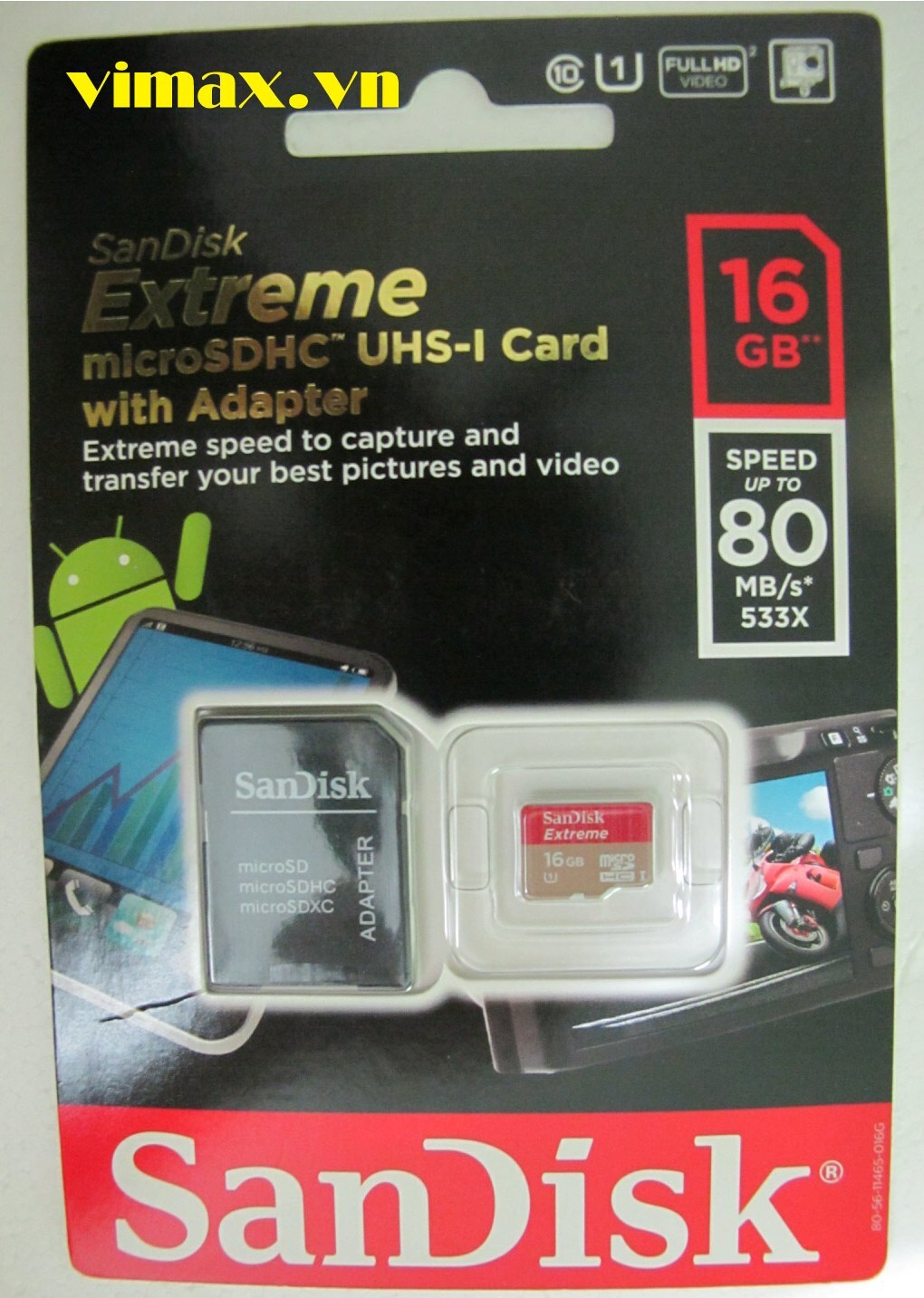 Thẻ nhớ MicroSDHC SanDisk 16GB Extreme class 10 UHS-I 80MB/s