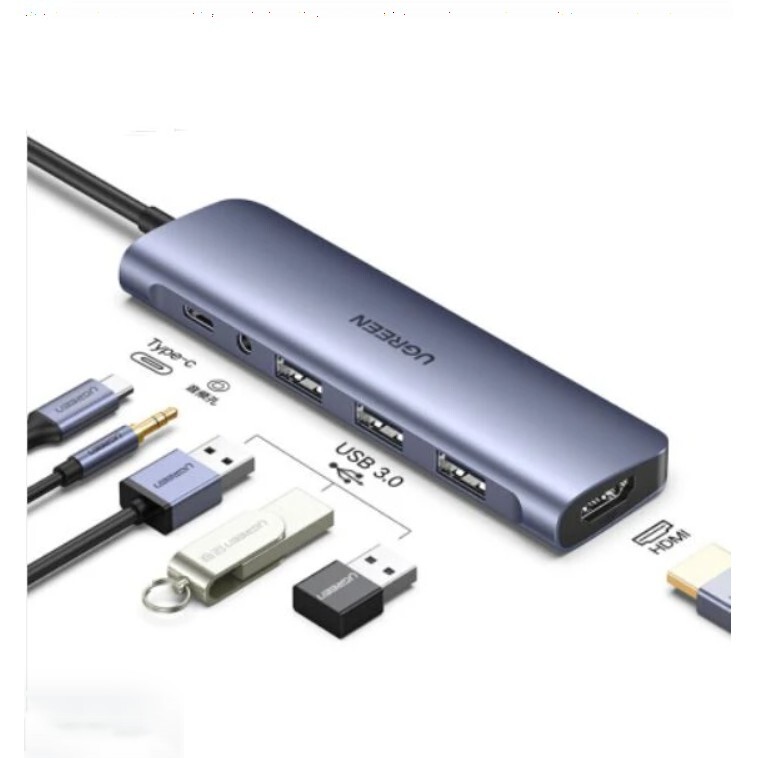 Thiết bị mở rộng 6 in 1 USB Type-C to HDMI/ Hub USB 3.0/ Audio 3.5mm/ Sạc PD  Ugreen 80132