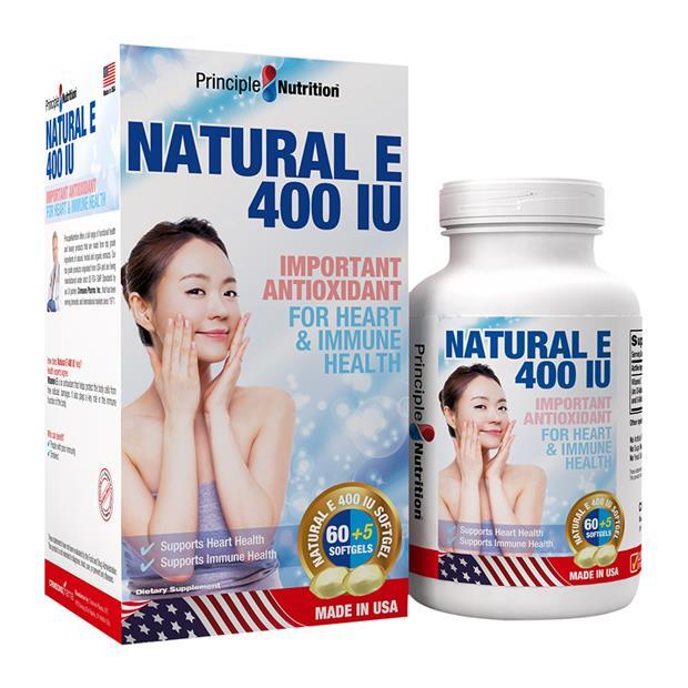 Thực phẩm chức năng bổ sung Vitamin E Principle Nutrition Natural E 400 IU 65 viên