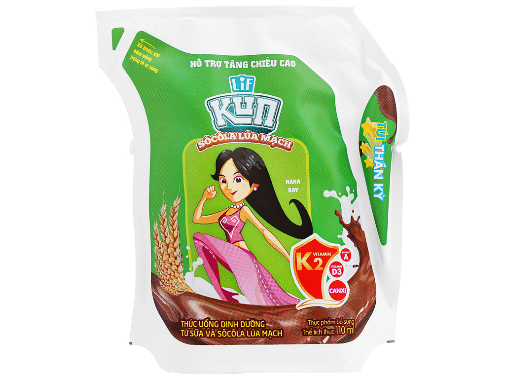 Thức uống dinh dưỡng LiF Kun socola lúa mạch túi 110ml