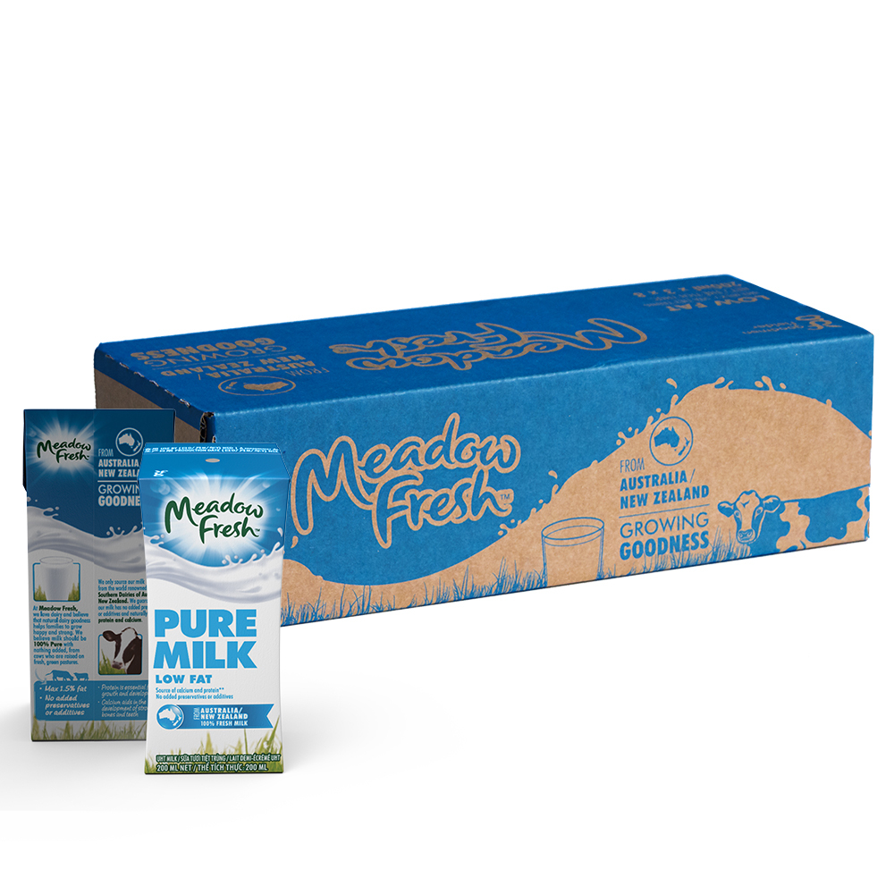 Thùng 24 hộp sữa tươi tiệt trùng Ít béo Meadow Fresh 200ml/ hộp