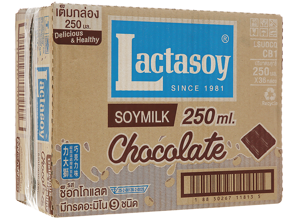 Thùng 36 hộp sữa đậu nành socola Lactasoy 250ml