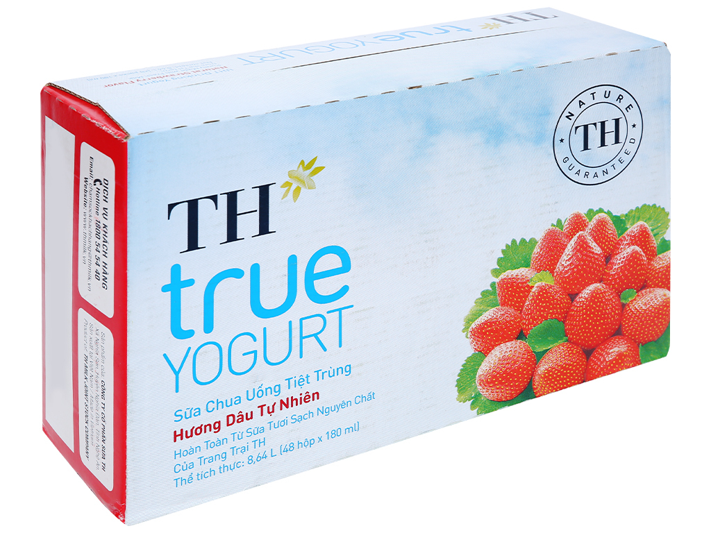 Thùng 48 hộp sữa chua uống hương dâu TH True Yogurt 180ml
