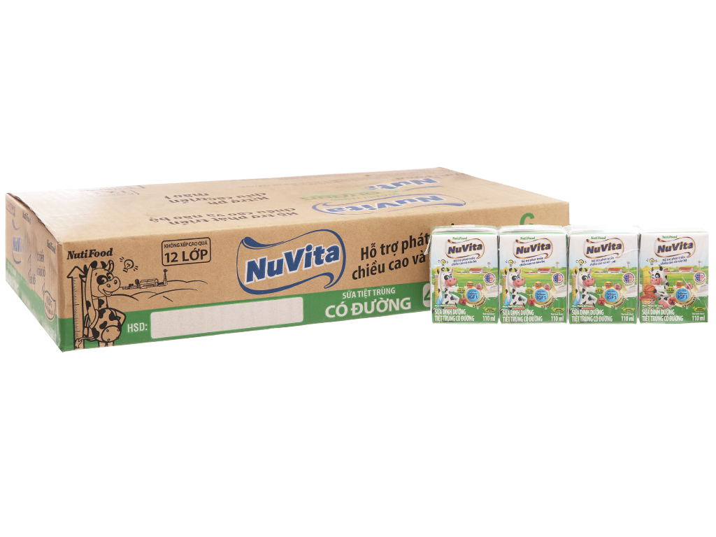 Thùng 48 hộp sữa tiệt trùng có đường Nuvita 110ml