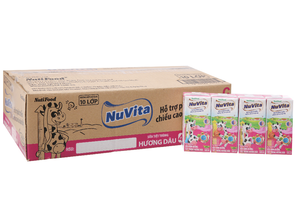 Thùng 48 hộp sữa tiệt trùng hương dâu Nuvita 110ml