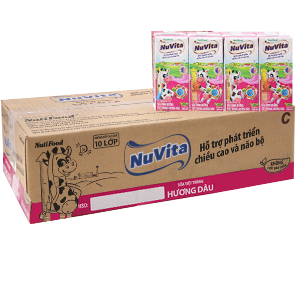 Thùng 48 hộp sữa tiệt trùng hương dâu Nuvita 180ml