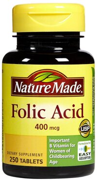 Thuốc bổ Folic Acid Nature Made - 400mcg, 250 viên