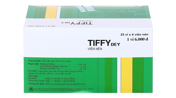 Thuốc điều trị các triệu chứng cảm cúm Tiffy Dey (25 vỉ x 4 viên)