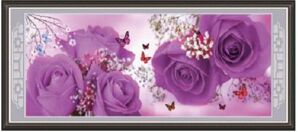 Tranh đính đá H555 - Hoa hồng tím