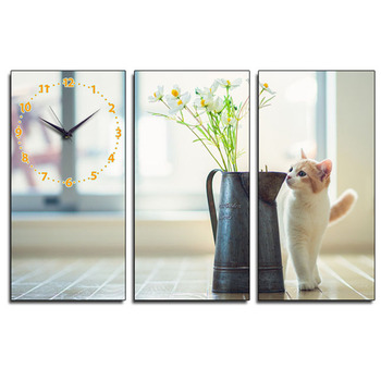 Tranh đồng hồ Suemall mèo con và chiếc bình hoa