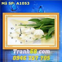 tranh thêu chữ thập đồng hồ hoa hồng DLH-A1053