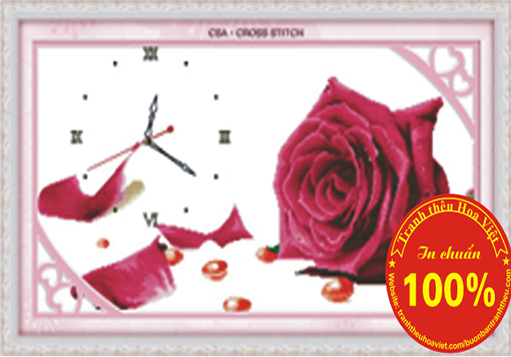 Tranh thêu chữ thập đồng hồ hoa hồng - DLH-Y8189
