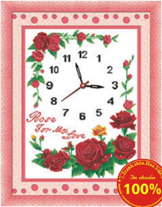 Tranh thêu chữ thập - đồng hồ hoa hồng - DLH-Y8186
