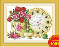 Tranh thêu chữ thập đồng hồ hoa hồng - DLH-Y8050