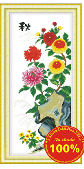 Tranh thêu chữ thập hoa cúc - DLH-YF325