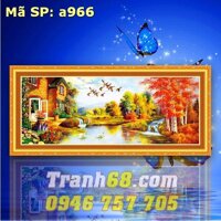 Tranh thêu chữ thập -phong cảnh ngôi nhà mùa thu - DLH-YA966