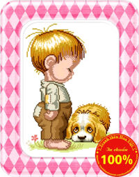 Tranh thêu em bé và chú cún DLH-YK234