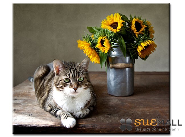 Tranh treo tường Suemall-Chú mèo và chiếc bình hoa-CV140821