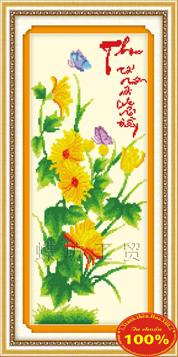 Tranh tứ quý mùa thu hoa cúc - DLH-222503