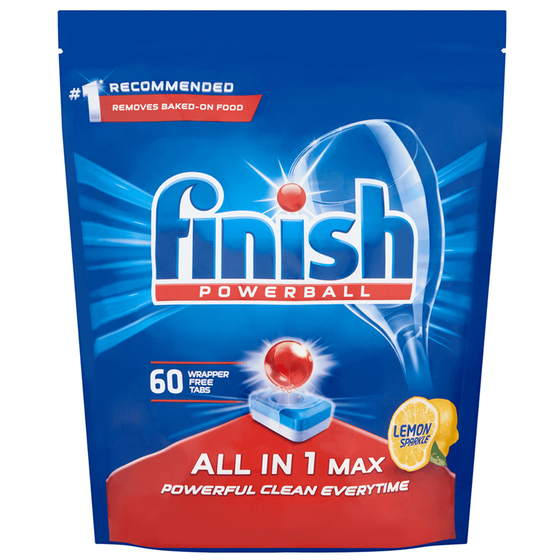 Túi 60 viên rửa chén Finish All In 1 Max Dishwasher Tablets Lemon Sparkle QT04585 - hương chanh