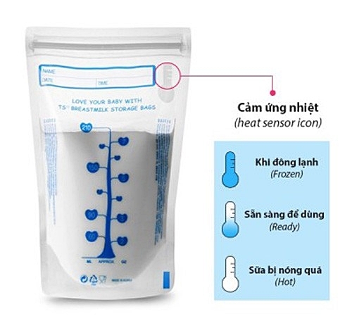 Túi trữ sữa mẹ cảm ứng nhiệt Blue Egg free BPA