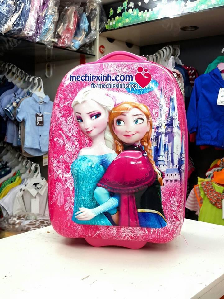 Vali kéo cho bé gái in hình 3D công chúa Frozen size lớn - màu xanh/ hồng