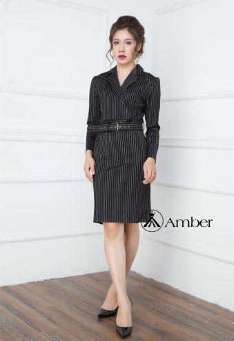 Váy ôm đen sọc có đai thanh lịch Amber 260237