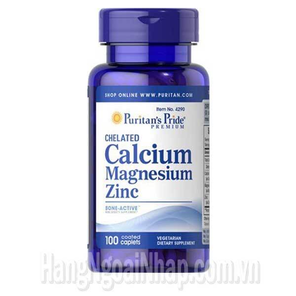 Viên uống hỗ trợ xương Puritan's Pride Chelated Calcium, Magnesium & Zinc 100 viên