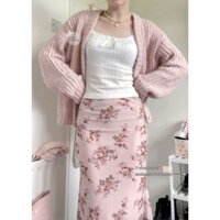 ˙✧｡ ꒰ 𝚜𝚘𝚙𝚑𝚒𝚎 𝚜𝚎𝚝 ꒱ - y2k coquette set 3 món áo hai dây cami + chân váy đuôi cá dài dáng ôm, áo cardigan len cho nữ ꣑ৎ˚⊹