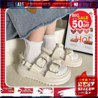 𝗠𝗬 𝗦𝗛𝗢𝗘𝗦 𝗠𝗬 𝗟𝗜𝗙𝗘 .̷ ̷ Giày sandal nữ quai ngang bèo nhúm khuy cài đế cao 4p xinh đơn giản mix nhẹ nhàng/cá