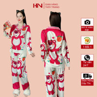 [ 𝗮̉𝗻𝗵 𝗰𝗵𝗶́𝗻𝗵 𝗰𝗵𝘂̉ ] Đồ Bộ pijama Thiết kế Dài Tay ,Gấu Hồng lụa xước cao cấp ,mềm mịn, không xù   - Ngân Hoa Sleepwear