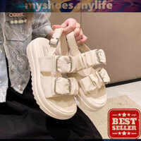 𝗠𝗬 𝗦𝗛𝗢𝗘𝗦 𝗠𝗬 𝗟𝗜𝗙𝗘 .̷ ̷ Giày sandal nữ quai ngang bèo nhúm khuy cài đế cao 4p xinh đơn giản mix nhẹ nhàng/cá