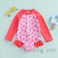 / / -3-7 Tuổi Đồ bơi dài tay cho bé gái Đồ bơi in nơ hoa dâu tây cho bãi biển mùa hè