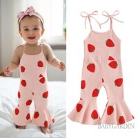 / / -3M-4Y Bộ áo liền quần cho bé gái / trẻ em Dây đeo Spaghetti in hình dâu tây Quần áo liền quần cho bữa tiệc thông thường