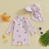 / / -3Month-3 Tuổi Bé Gái Rash Guard Đồ Bơi Nơ / Áo Khoác Dài Tay In Hình Anh Đào Cổ Dây Kéo Bộ Đồ Tắm Có Mũ
