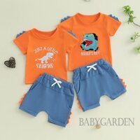 / / -6M-4Y Bé Trai Bộ Mùa Hè Tay Ngắn Cổ Tròn Chữ Khủng Long Thêu Áo Và Quần Short Màu Trơn