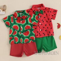 / / -6Month-4yeas Bé Trai Mùa Hè 2 Chiếc Bộ Họa Tiết Dưa Hấu Nút Xuống Cổ Áo Sơ Mi Tay Ngắn + Quần Short
