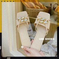 ᵀᴴᴱ ˢᴴᴼᴱˢ ᴺᴱᵂ ⬥︎ Dép nữ quai ngang móc 2 khóa xích sáng chân mũi vuông đế bệt thời trang đi biển kiểu mới hot đẹp xinh