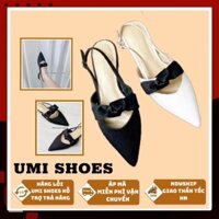ᵀᴴᴱ ˢᴴᴼᴱˢ ᴺᴱᵂ ⬥︎  Giày búp bê nữ hài bệt mũi nhọn kiểu thắt nơ đế bệt đơn giản quai cài ngang màu đen/trắng mới xinh côn