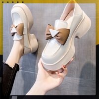 ᵀᴴᴱ ˢᴴᴼᴱˢ ᴺᴱᵂ ⬥︎ Giày đốc nữ thắt Nơ Tam Giác đế cao 5cm, Giày oxford vintage , giày đốc đế dày nâng chiều cao tiểu thư