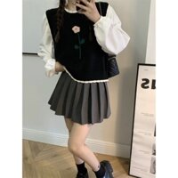 𝗺𝗶𝗲 𝘀𝘁𝘂𝗱𝗶𝗼 - Áo len cổ tròn dài tay thêu hoa cute viền màu