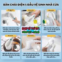 ---Bàn chải Máy cọ rửa Nhà Vệ Sinh Phòng Tắm Làm Sạch Bếp cầm tay đa năng Không Dây 5 đầu thay thế Tiện Dụng