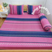 𝐁𝐨̂𝐧𝐠 𝐁𝐞́𝐝𝐝𝐢𝐧𝐠 ✿ Bộ Ga Thun Hàn Quốc Chất Vải Mềm Mát Mịn Hoạ Tiết Sọc Hồng Phối Xám Đơn Giản Sang Trọng