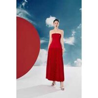 𝑬𝑳𝑬𝑵𝑨 𝑫𝑹𝑬𝑺𝑺 - Đầm Cúp Ngực Đỏ Chân Váy Xòe Vải Tafta Lụa Form Đồng Hồ Cát