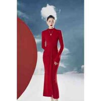 𝑵𝑨𝑫𝑬𝑬𝑵 𝑫𝑹𝑬𝑺𝑺 - Đầm Đỏ Tay Dài, Thân váy Drapping Hy Lạp - Form Dáng Đồng Hồ Cát